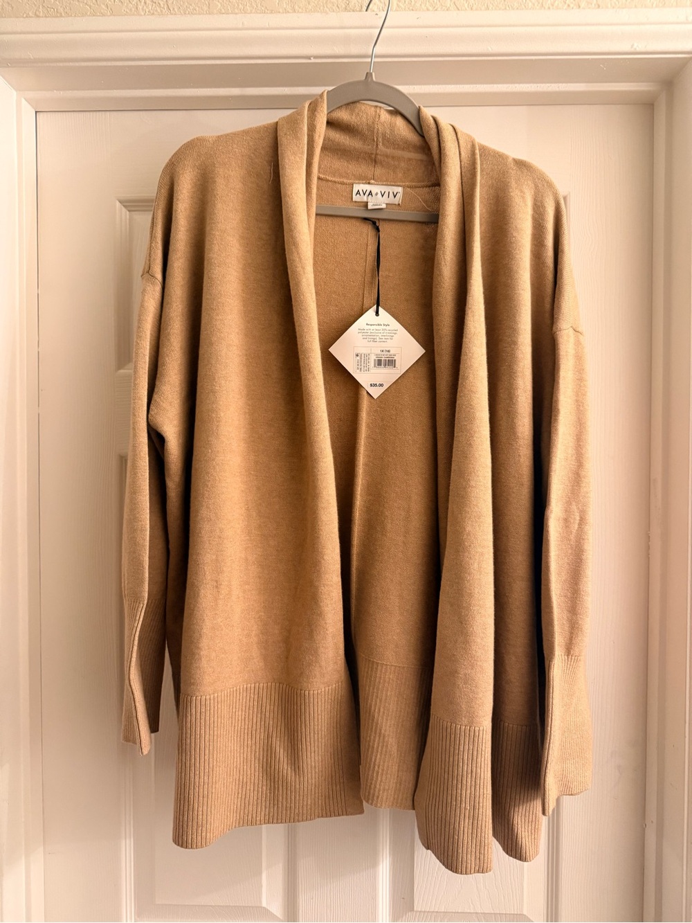 Ava & Viv Open-Front Tan Cardigan